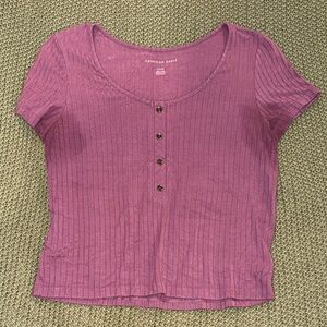 American Eagle Outfitters Women's Magenta Buttoned Tee